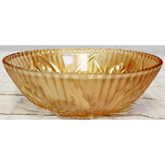 VTG 60s Jeannette Dessert Bowl Depression Carnival Glass Iris Herringbone Orange - Picture 4 of 6
